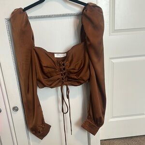 Native Women's Chocolate Lace-Up Blouse